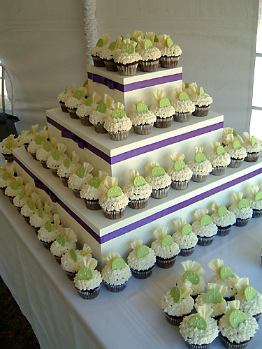 green and purple wedding cupcakes